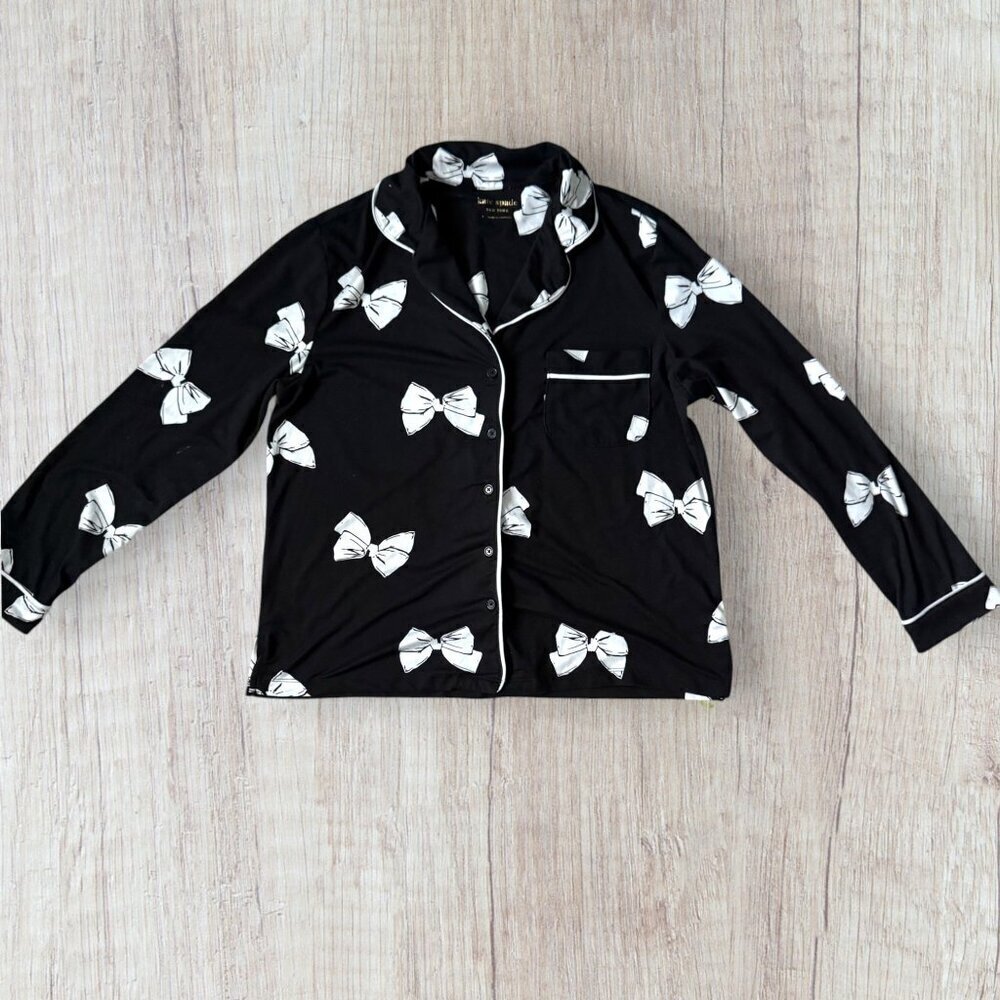 KATE SPADE Bow Print Black White Long Sleeve Pajama TOP ONLY M